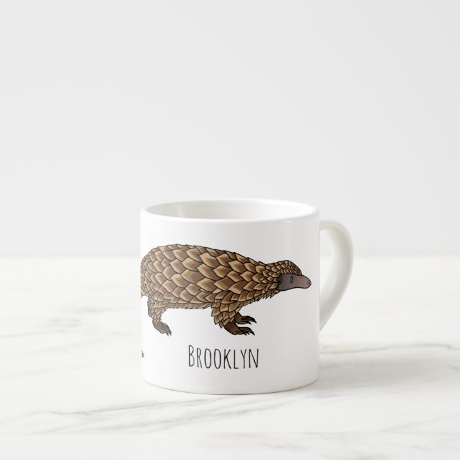 Långskalig illustration av tecknaden på pangolin espressomugg (Framsida höger)