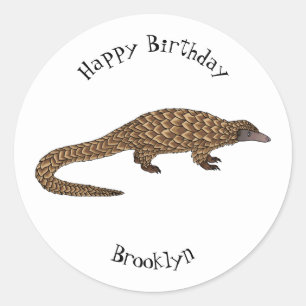 Långskalig illustration av tecknaden på pangolin runt klistermärke