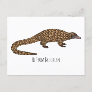 Långskalig illustration av tecknaden på pangolin vykort