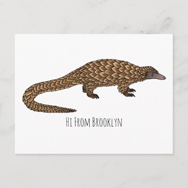 Långskalig illustration av tecknaden på pangolin vykort (Framsida)