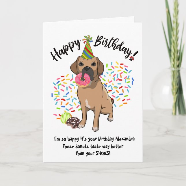 Långst på Puggle Pet Hund Birthday Card Donuts Inbjudan (Framsida)