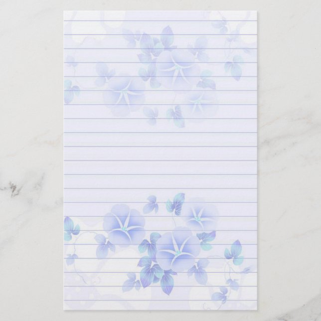Längst stationeri Pappert med Söt Blåa blommor Brevpapper (Framsida)