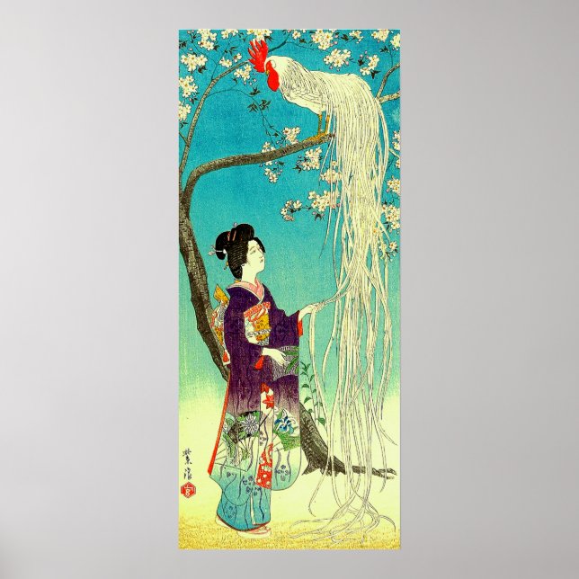 Långstjärt Tupp Onaga-dori Kasamatsu Shiro Poster (Framsidan)