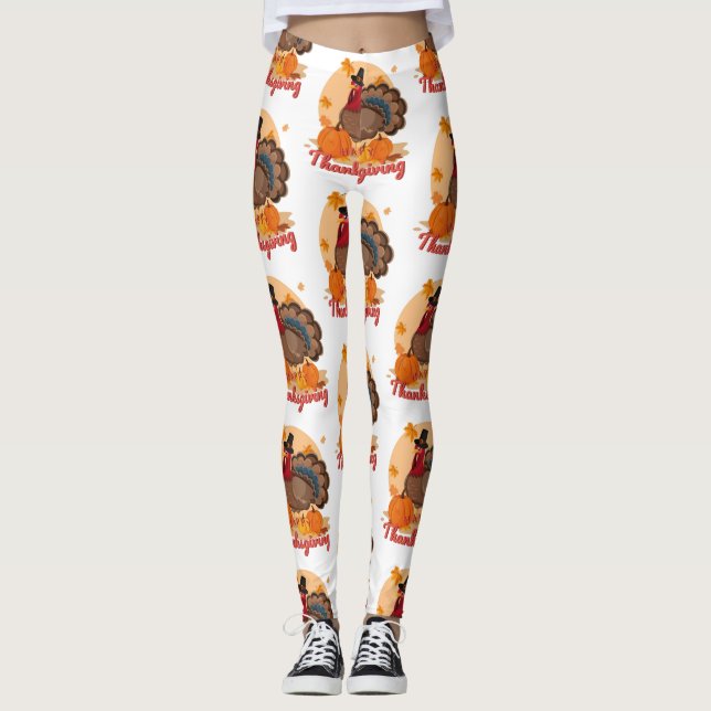 Långstjärtad kalkon i happy thanksgiving leggings (Framsida)