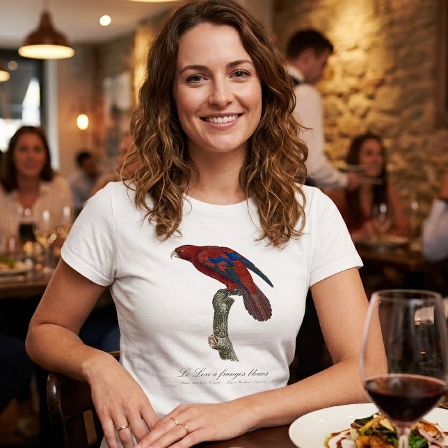 Långstjärtad lorikit, Trichoglossus borneus T Shirt (Long-Tailed Red Lory, Trichoglossus borneus. Women Basic White T-Shirt)