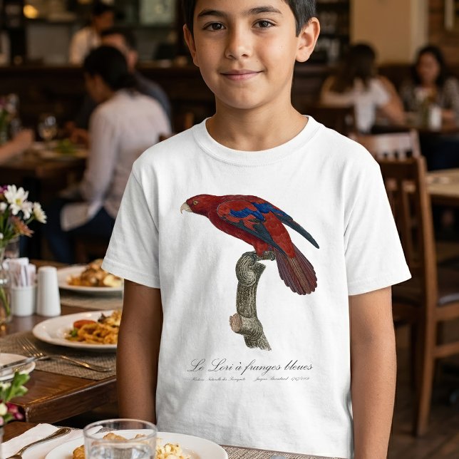 Långstjärtad lorikit, Trichoglossus borneus T Shirt (Long-Tailed Red Lory, Trichoglossus borneus. Boy Basic White T-Shirt)