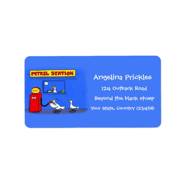 Långstjärtsmås tecknad humor adressetikett (Framsidan)