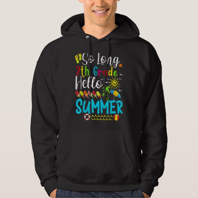 Långt 7:e Klass Hej sommarlärare Student Kid Hoodie (Framsida)
