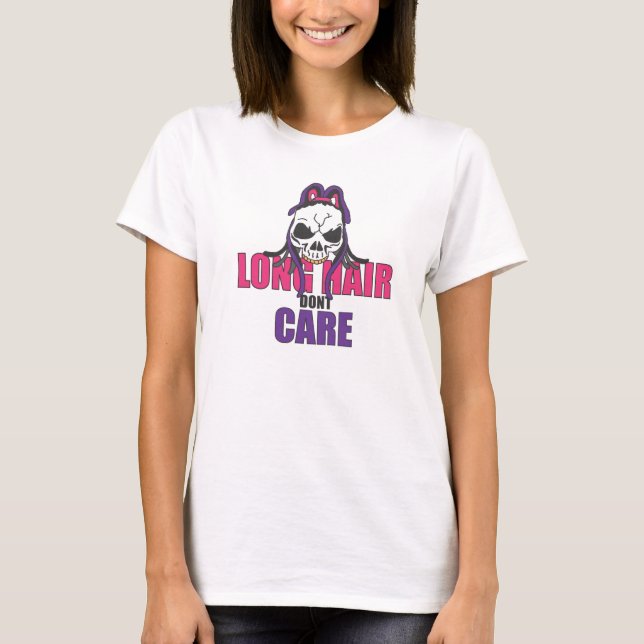 Långt hår att bry sig inte tee shirt (Framsida)
