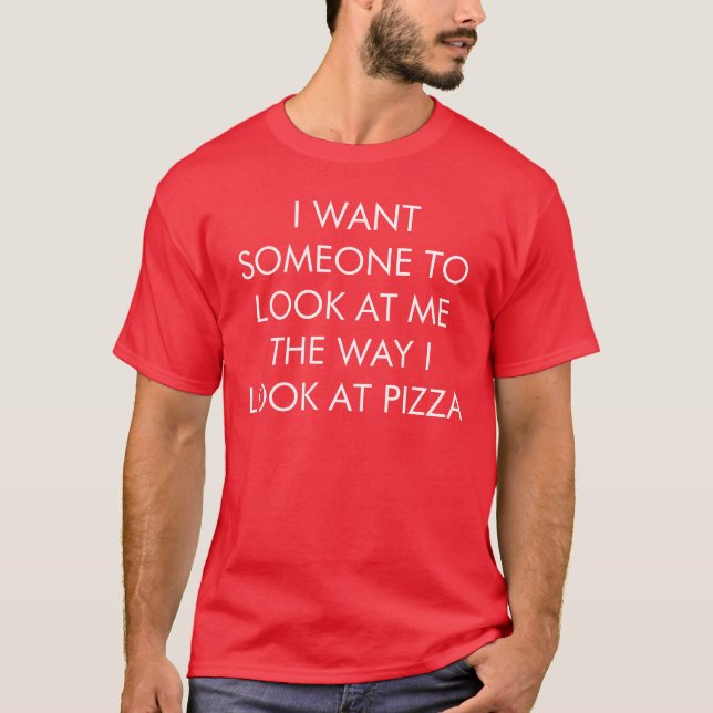 långt ser jag den röda skjortan för pizza tee shirt (Framsida)