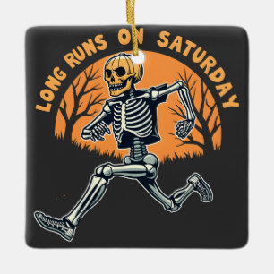 Långt Springa på lördag: Spooky Skeleton Running Julgransprydnad Keramik