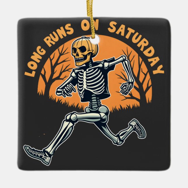 Långt Springa på lördag: Spooky Skeleton Running Julgransprydnad Keramik (Framsida)