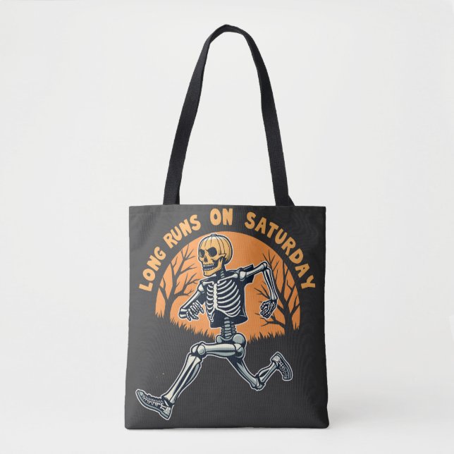 Långt Springa på lördag: Spooky Skeleton Running Tygkasse (Framsida)