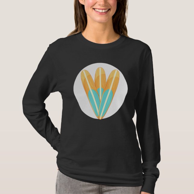 Långtrådiga surfboard Surfing Surfer Summer Beach T Shirt (Framsida)