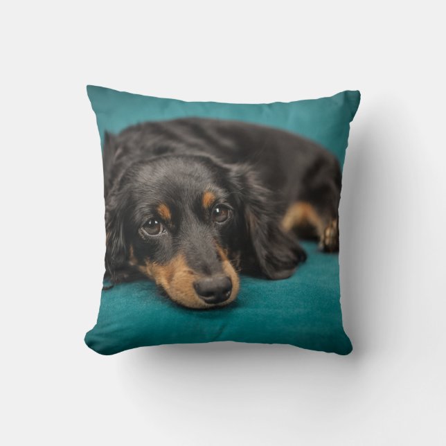 Långvåt Dachshund Pillow Kudde (Framsida)