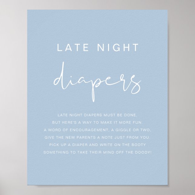 LÅNH Vibrant Pastel Blue Late Night Diaper Game Ga Poster (Framsidan)