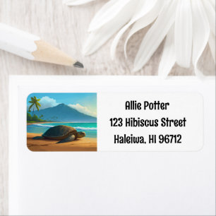 Laniakea Beach Haleiwa Oahu Hawaii Turtle Returadress Etikett
