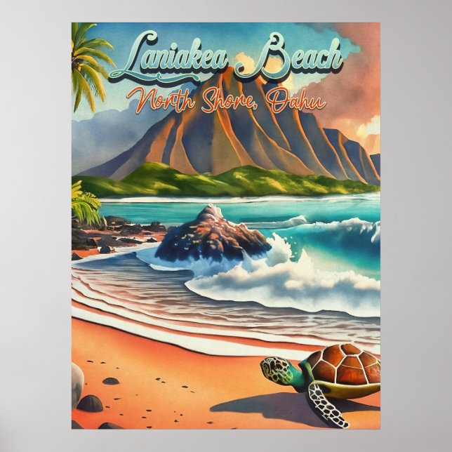 Laniakea Oahu Hawaii tropiska vattenfärgade Poster (Framsidan)