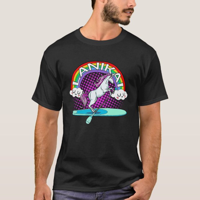Lanikai Beach Hawaii Rainbow Unicorn Paddle Board  T Shirt (Framsida)