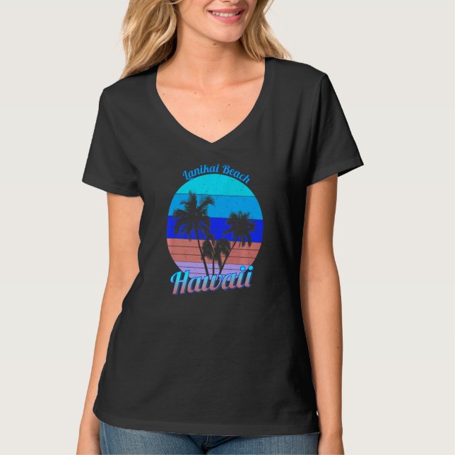 Lanikai Beach Hawaii Retro Tropical Handflatan Trä T Shirt (Framsida)