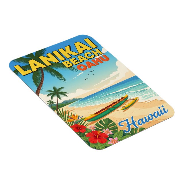 Lanikai Beach, Hawaii - Tropical Canoe Magnet (Högersidan)