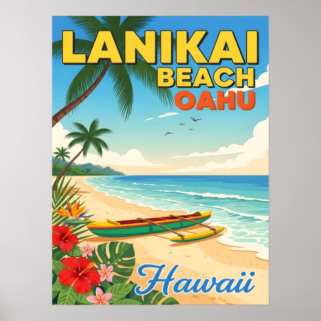Lanikai Beach, Hawaii - Tropical Canoe Poster (Framsidan)