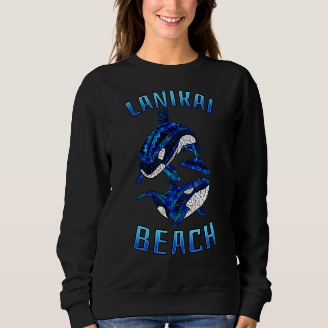 Lanikai Beach Hawaii Vacation Tribal Whale Orca T Shirt (Framsida)