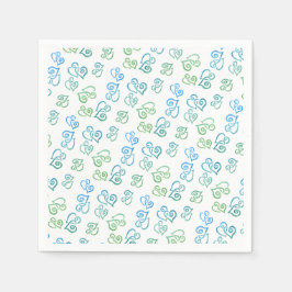 Länkad Grön Blå Hjärtmönster Över Vit Fest Pappersservett