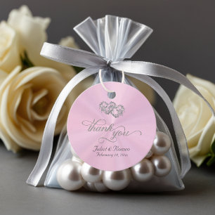 Länkade hjärtan kalligrafi - Pastellrosa /Silver Gåvor Etiketter