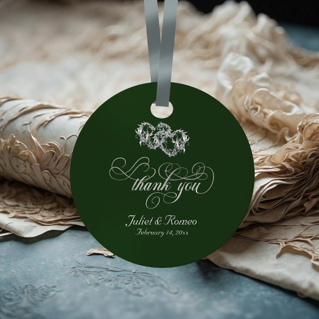 Länkade hjärtan kalligrafi - Smaragd/Silver 2 Gåvor Etiketter (Skapare uppladdad)