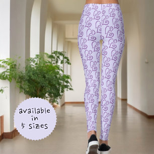 Länkade Lila Hearts Mönster på pastells Lila Leggings