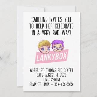 Lankybox Youtube Birthday Invitation Inbjudningar