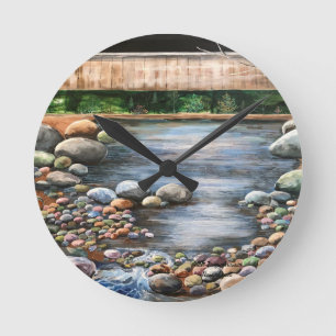 Lanscape brook-handmålad originalbild rund klocka