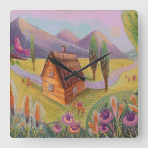 Lanscape-väggklocka Fyrkantig Klocka