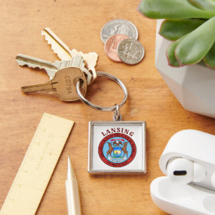 Lansing, Michigan Keychain Fyrkantig Silverfärgad Nyckelring