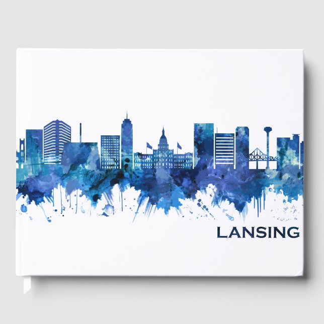 Lansing Michigan Skyline Blue Gästböcker (Framsida)