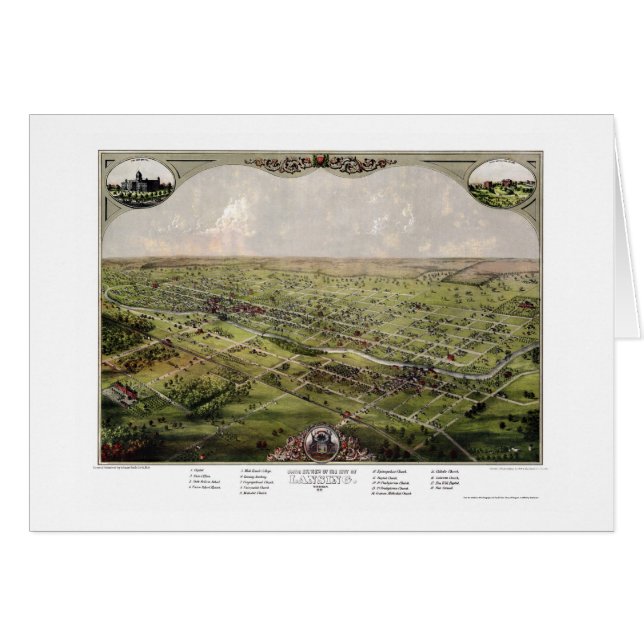 Lansing panorama- karta för MI - 1866 Hälsningskort (Framsidan Horizontal)