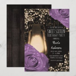 Lantärna Rustic Glow - Lila Lila Rosor Sweet 16 Inbjudningar