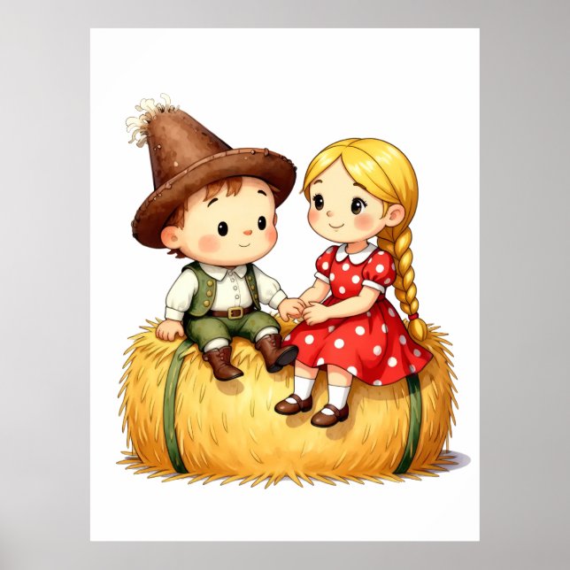 Lantbarn på en höbal, poster (Framsidan)