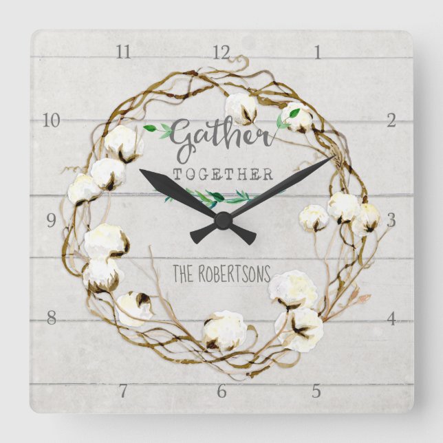 LantbrukarhemShiplap Wood lantlig hopsamling Fyrkantig Klocka (Framsida)