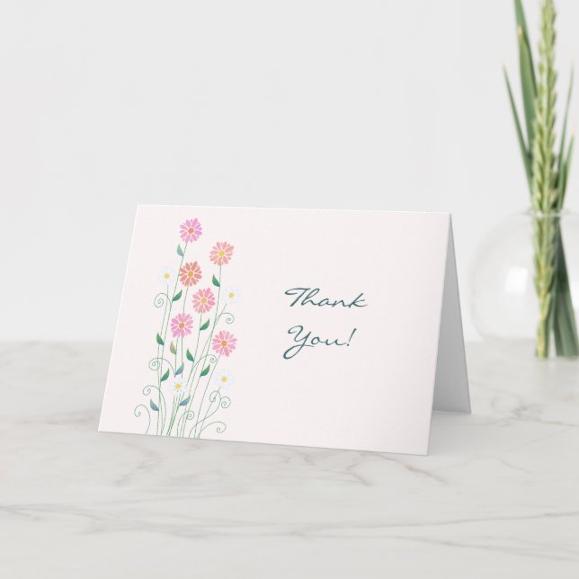 Lantdaisy Enkla Handritade Blommor Bröllop  Tack Kort (Framsida)