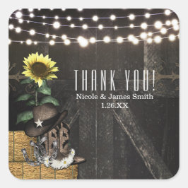 Lantdill Country Western Rustik Lykta Bröllopspres Fyrkantigt Klistermärke