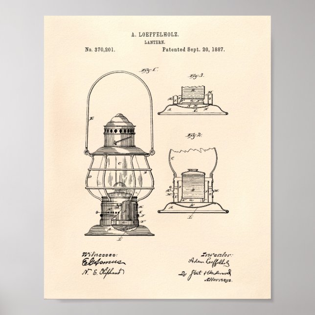 Lantern 1887 Patent Art Old Peper Poster (Framsidan)