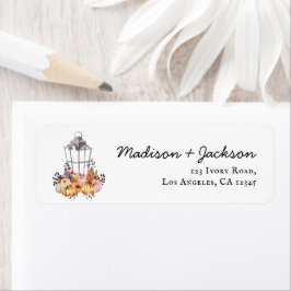Lantern Autumn Watercolor Bröllop Returadress Etikett