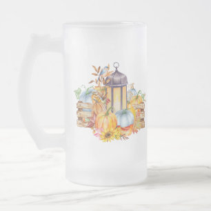 Lantern, Blue Bird och Sunblommor Frostat Ölglas
