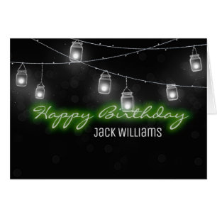 Lantern Burk och Neon Birthday Sign Hälsningskort
