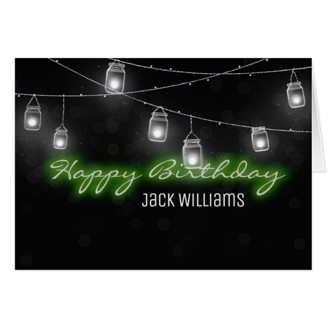 Lantern Burk och Neon Birthday Sign Hälsningskort (Framsidan Horizontal)