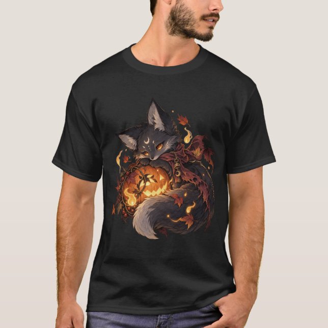 Lantern Fox Mörk Halloween T-Shirt (Framsida)