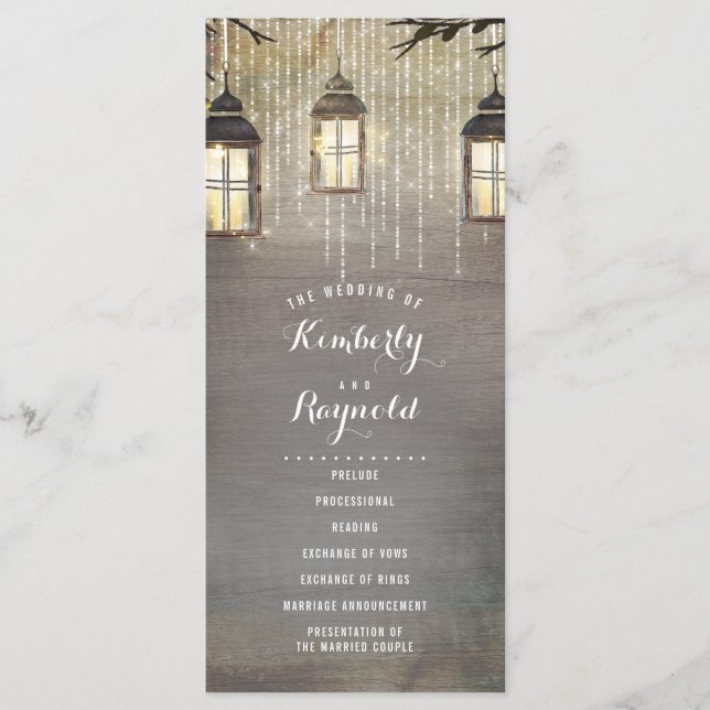 Lantern Ljus Rustic Landsbyggsbröllop Program (Framsida)