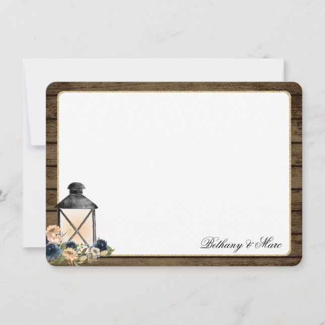 Lantern och Flowers Rustic Tackkort Card Anteckningskort (Framsida)